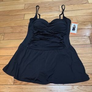 Black Ruched Swimsuit Dress